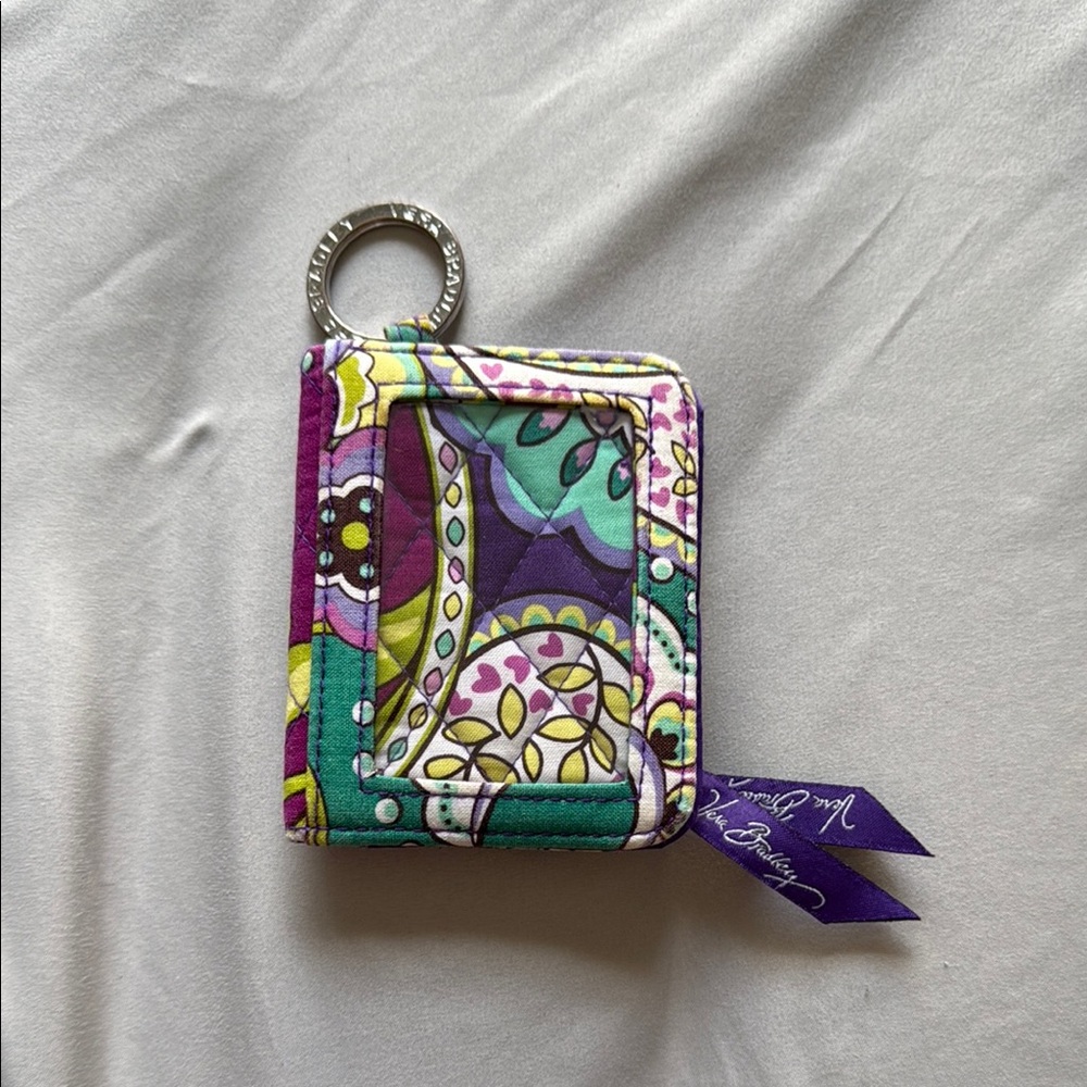 Vera Bradley Quilted Key Ring Card Holder - Purple Green Paisley